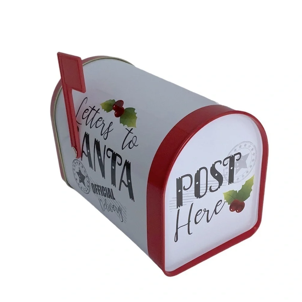 Letters to Santa Christmas Tin Tabletop Mailbox Decoration Red Official Delivery